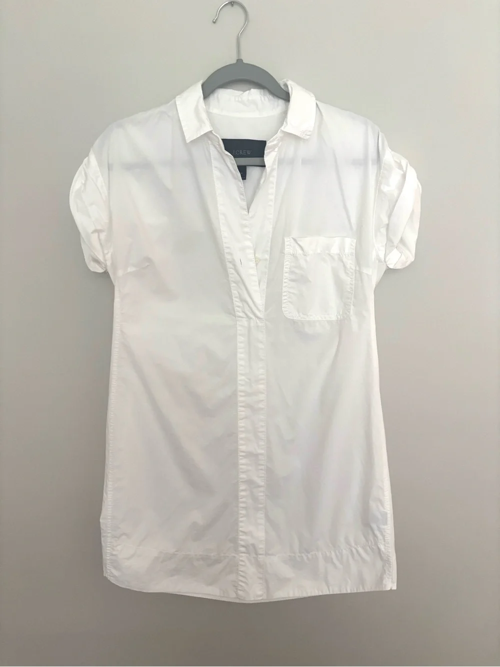 J. Crew Popover Shirt Dress White Short-Sleeve Button-Down 100% Cotton